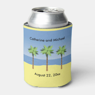 Bride Groom Wedding Favour Tropical Beach Palm Tre Can Cooler