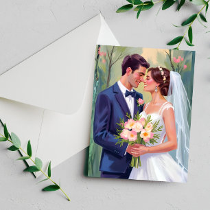 Bride & Groom Wedding Newlyweds Watercolor Card