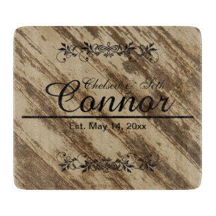 Bride & Groom Wedding on Grunge Wood   DIY Text Cutting Board