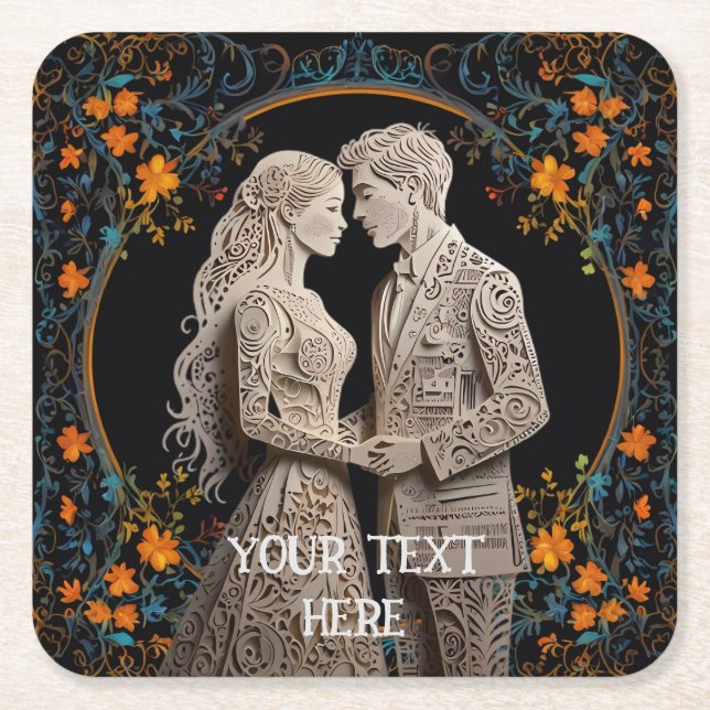 Bride & Groom Wedding Personalized  Square Paper Coaster (Front)