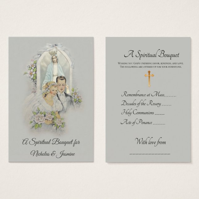 Bride & Groom Wedding Spiritual Bouquet Holy Cards (Front & Back)