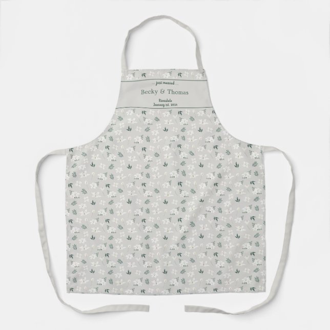 Bride & Groom White Lily Wedding Party Apron (Front)