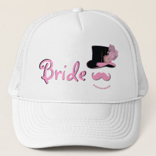 Bride hat with top hat, moustache, pearls, feather