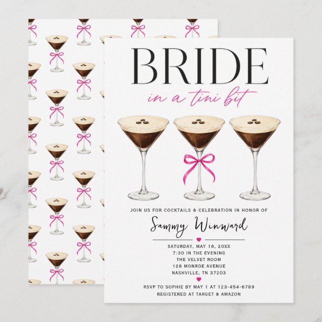 Bride in a Tini Bit Espresso Martini Shower Invitation (Front/Back)