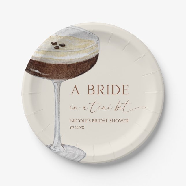 Bride In A Tini Bit Expresso Martini Bridal Shower Paper Plate (Front)