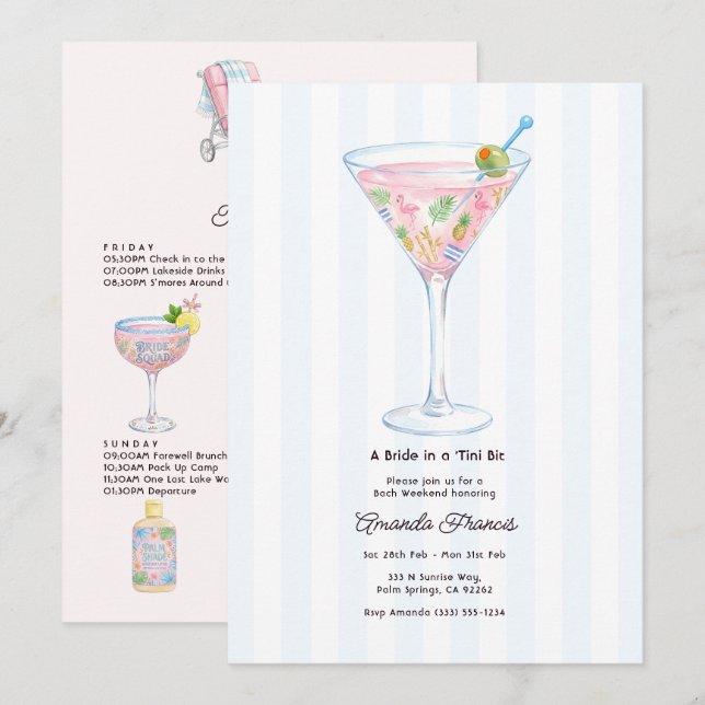 Bride in a Tini Bit Palm Springs Bachelorette Invitation (Front/Back)