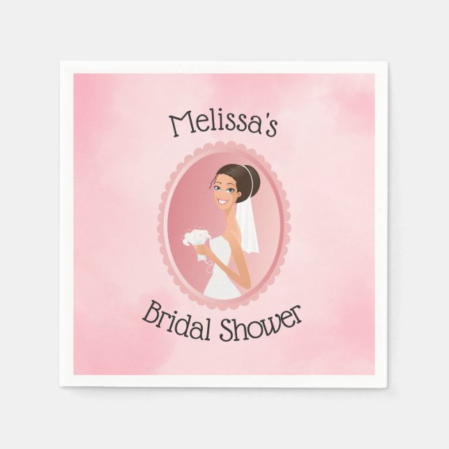 Bride in a Veil Holding Flowers Bridal Shower Napkin (Front)