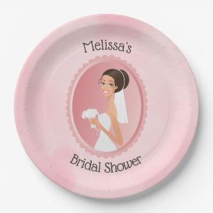 Bride in a Veil Holding Flowers Bridal Shower Paper Plate