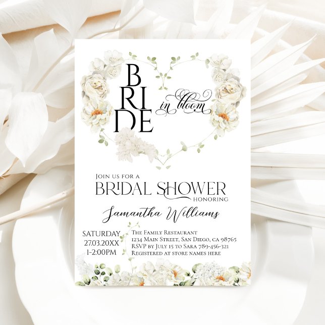 Bride in Bloom Floral Heart Bridal Shower Invitation (Creator Uploaded)