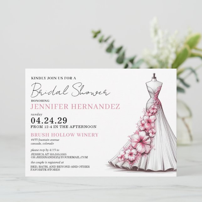 Bride in Bloom Pink Hibiscus Bridal Shower Invitation (Standing Front)