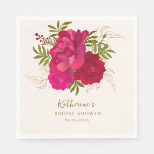 Bride in bloom rose and gold floral bridal shower napkin