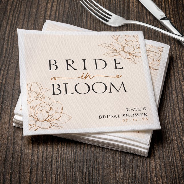 Bride in Bloom Tan Brown Bridal Shower Napkin (Bride in Bloom Tan Brown Bridal Shower Napkins
)