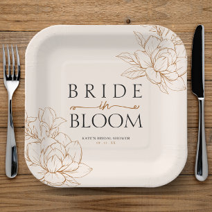 Bride in Bloom Tan Brown Bridal Shower Paper Plate