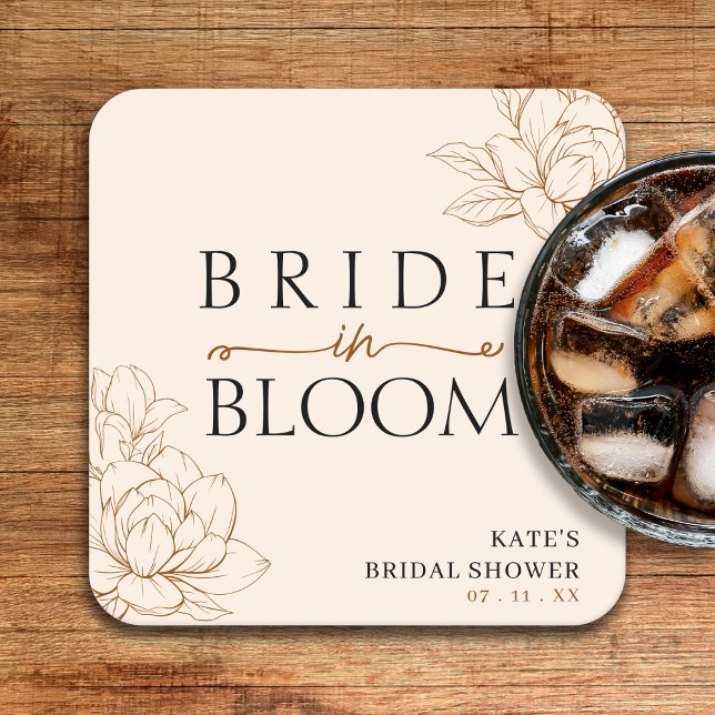 Bride in Bloom Tan Brown Bridal Shower Square Paper Coaster (Bride in Bloom Tan Brown Bridal Shower Square Paper Coaster
)