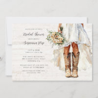 Bride in Boots Walking Bridal Shower Invitation