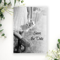Bride in Cowboy Boots and Sunflowers Save the Date