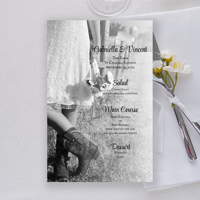 Bride in Cowboy Boots and Sunflowers Wedding Menu (Creator Uploaded)
