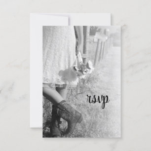 Bride in Cowboy Boots with Sunflowers Wedding RSVP Card
