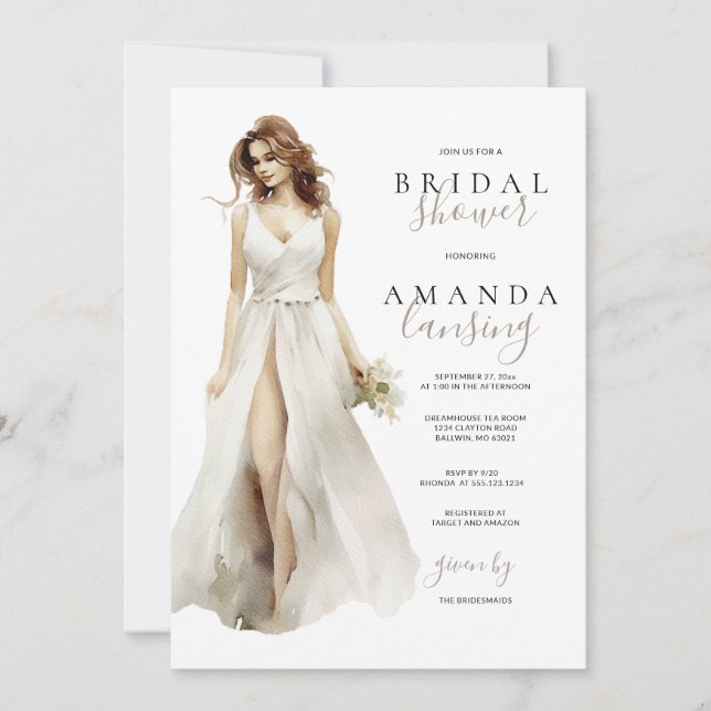 Bride in Gown Bridal Shower  Invitation (Front)