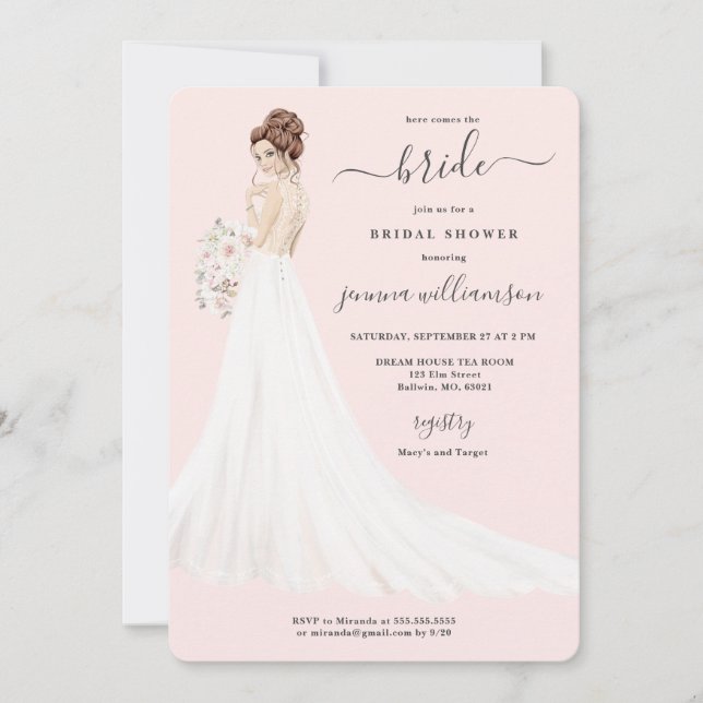 Bride in Lace Gown Bridal Shower Invitation (Front)