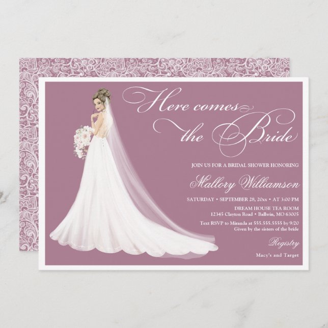 Bride in Lace Wedding Gown Bridal Shower Invitation (Front/Back)