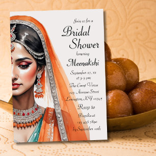 Bride In Lehenga Choli Ethnic Indian Bridal Shower Invitation
