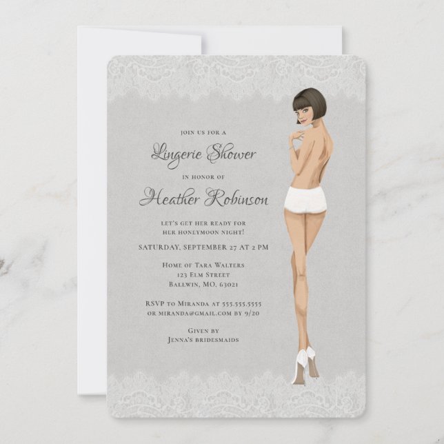 Bride in Panties Lacy Lingerie Shower Invitation (Front)