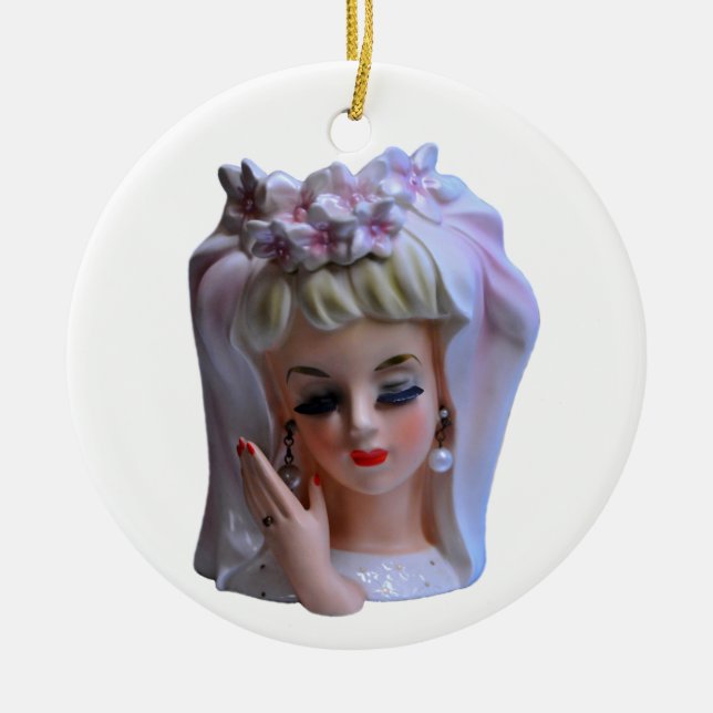 Bride in Pink Head Vase Manicure Bridal Shower  Ceramic Tree Decoration (Front)