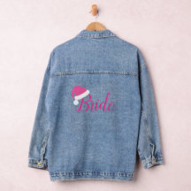 Bride in Pink Santa Hat Denim Jacket