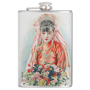 Bride in Red at Chinese Wedding in Shanghai Hip Flask