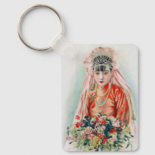 Bride in Red at Chinese Wedding in Shanghai Key Ring