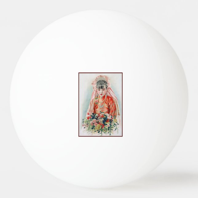 Bride in Red at Chinese Wedding in Shanghai Ping Pong Ball (Front)