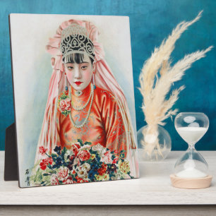 Bride in Red at Chinese Wedding in Shanghai Plaque