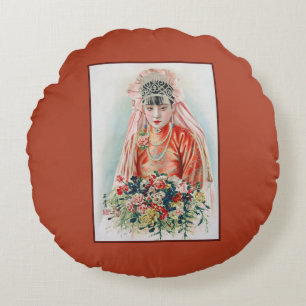 Bride in Red at Chinese Wedding in Shanghai Round Cushion