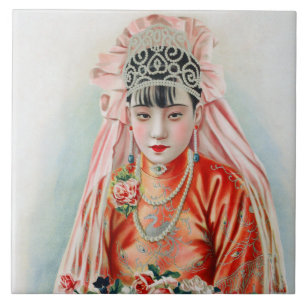 Bride in Red at Chinese Wedding in Shanghai Tile