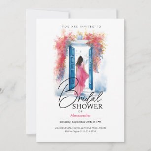 Bride in Santorini   Greek Theme   Bridal Shower Invitation