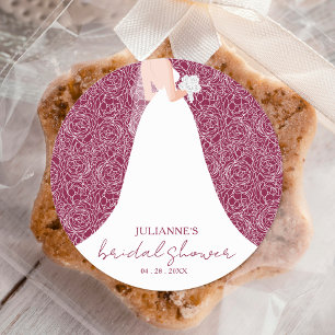 Bride in Wedding Gown Cranberry Bridal Shower Classic Round Sticker