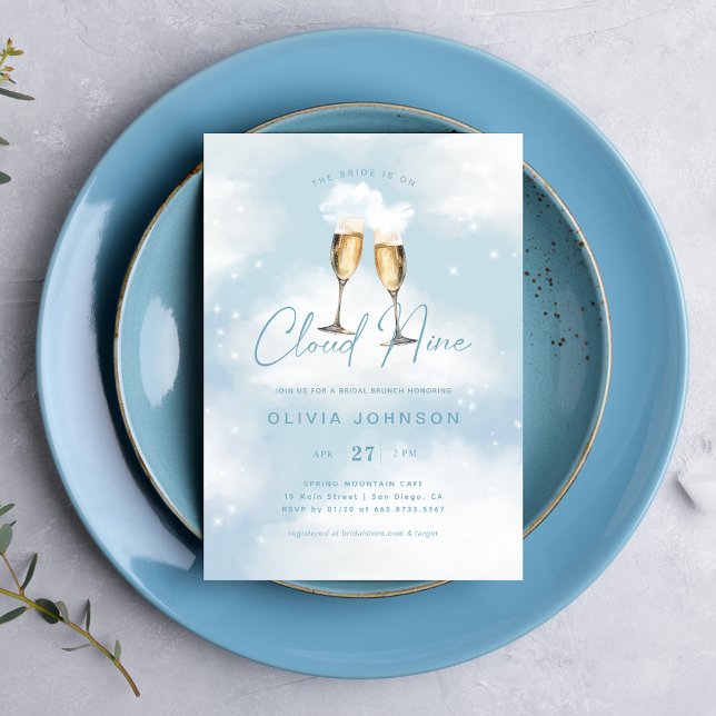 Bride Is On Cloud 9 Bridal Brunch Champagne Invitation (Creator Uploaded)