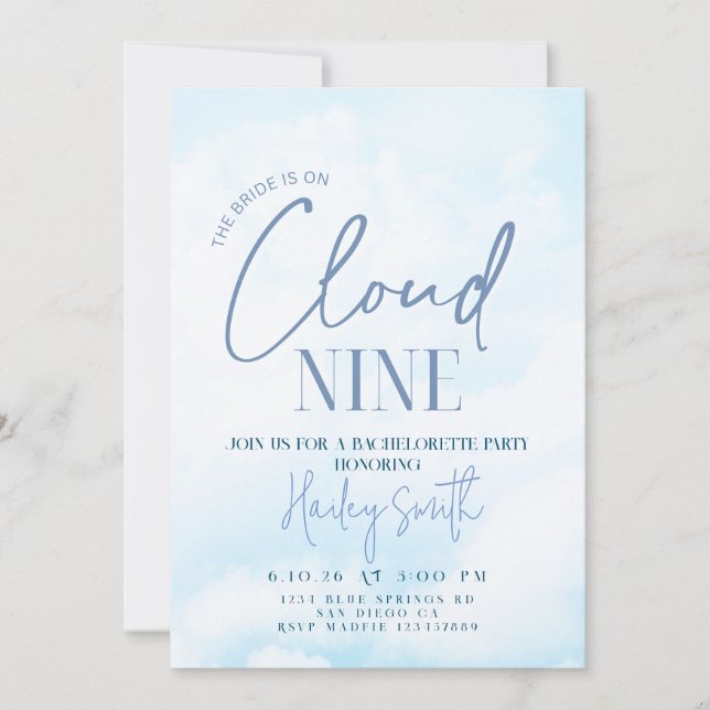 bride is on cloud nine bachelorette invitation (Front)