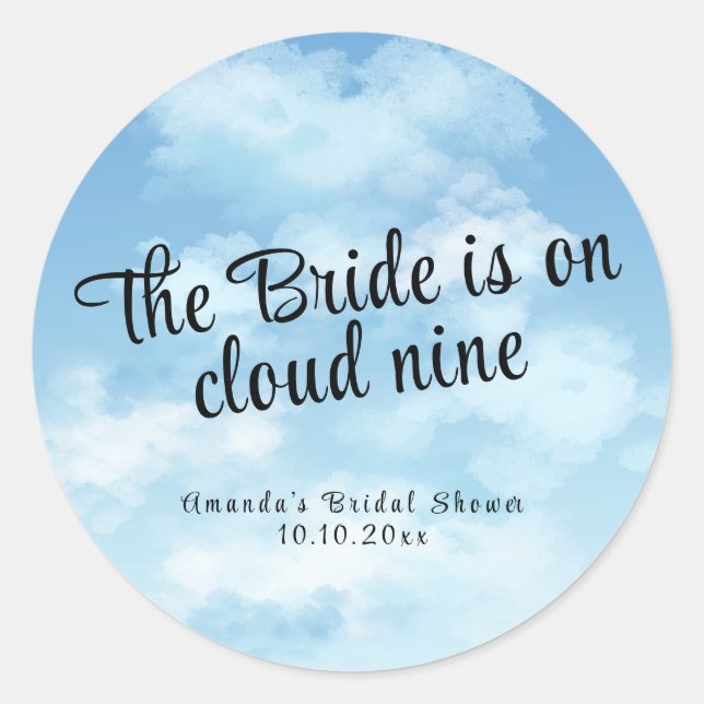 Bride Is On Cloud Nine Bridal Shower Classic Round Sticker (Front)