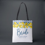 Bride Italian Blue Tile Lemon Boho Wedding  Tote Bag<br><div class="desc">A beautiful lemon bridal shower invitation with lemons and blue and white Italian Mediterranean tile. Personalise it for your bridal shower. Designed for you by blackberry Boulevard.</div>