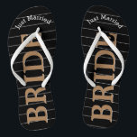 Bride Just Married Faux Gold on Black or Any Colou Jandals<br><div class="desc">Faux Gold White and Black Stripes Pattern - Change to Any Colour by clicking customise. Bride Just Married Gold on Black or Any Colour. You can change the colour of the black background Match any event or make them your favourite colour with gold combination! Can also change the Just Married...</div>