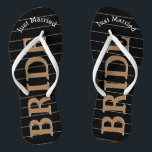 Bride Just Married Faux Gold on Black or Any Colou Jandals<br><div class="desc">Faux Gold White and Black Stripes Pattern - Change to Any Colour by clicking customise. Bride Just Married Gold on Black or Any Colour. You can change the colour of the black background Match any event or make them your favourite colour with gold combination! Can also change the Just Married...</div>