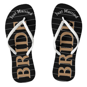 Bride Just Married Faux Gold on Black or Any Colou Jandals