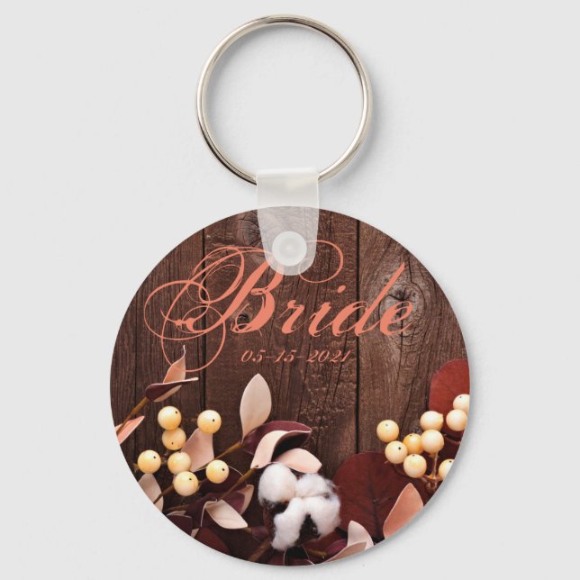Bride Key Chain Cotton Branch on Dark Wood Stem Co (Front)