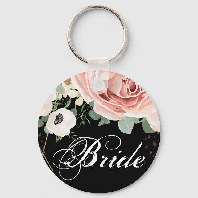 Bride Key Chain Geometric Garden Rose Black (Front)