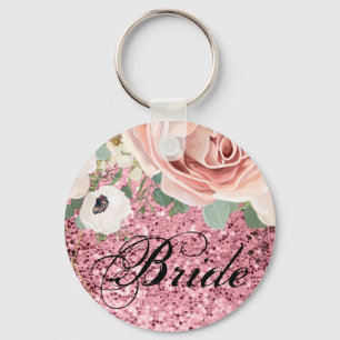 Bride Key Chain Geometric Garden Rose Gold Glitter