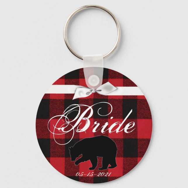 Bride Key Chain Red Buffalo Plaid Bear Black (Front)