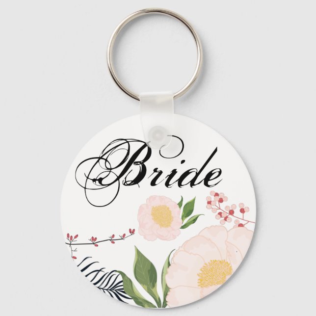 Bride Key Chain White Floral Flowers on White (Front)
