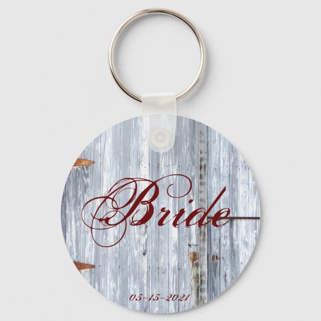 Bride Key Chain White Wash Wood Barn Door Country (Front)